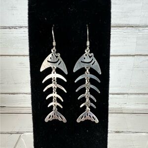 Silver Fishbone Dangle Earrings